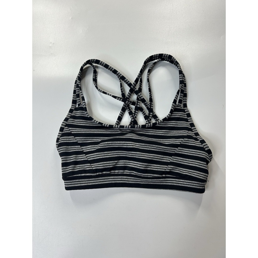 Athleta Sports Bra Womens XXS Strappy‎ Back Striped Gray Black Athletic